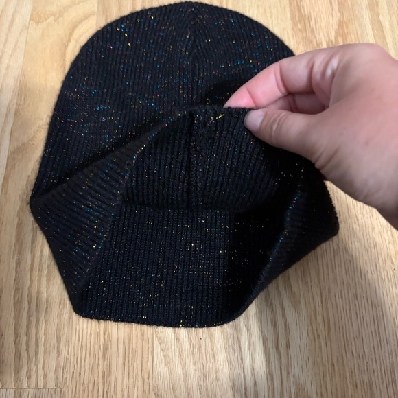 Sparkly Black Blue Knit Beanie with Multicolor Speckles Hat Women’s Winter main image 5